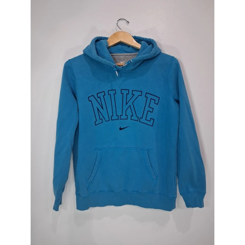 Nike Hoodie Womens XL Blue Spellout Pullover Graphic Sweatshirt Long Sleeve Logo